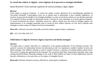 Le Travail des Enfants en Algérie: Entre Stigmate de la Pauvreté et Stratégies Familiales
