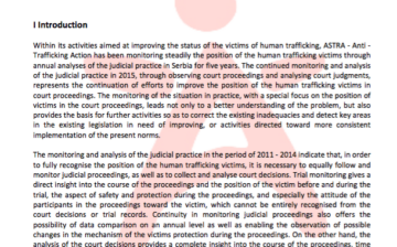 Position of Human Trafficking Victims in Court Proceedings ‐ Analysis of judicial practice for 2015 (Serbia)