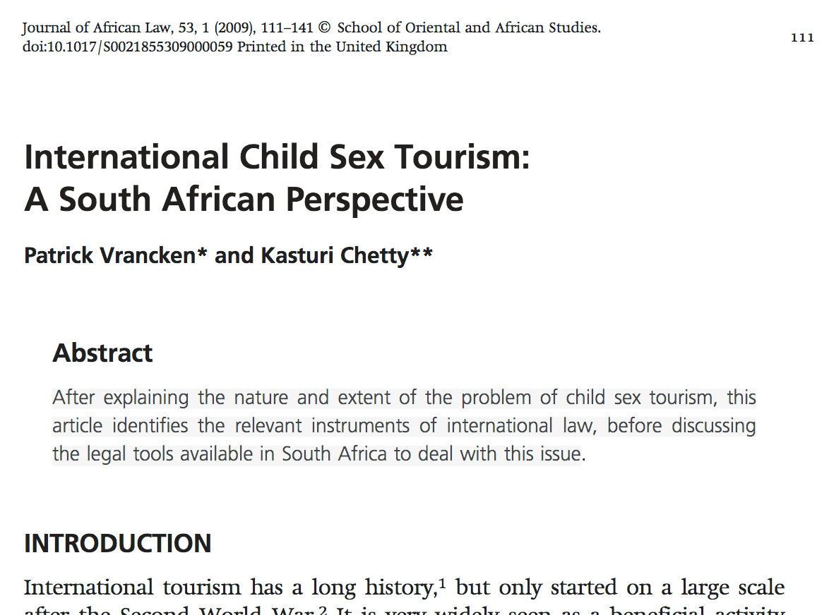 International child sex tourism: A South African Perspective