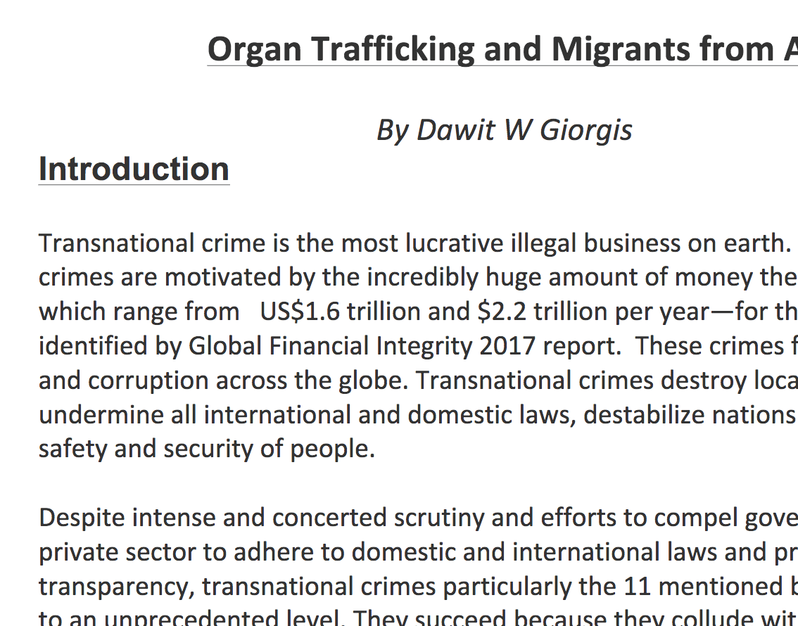 Organ Trafficking and Migrants from Africa