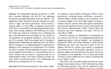 Policy Change in Prostitution in the Netherlands: from Legalization to Strict Control