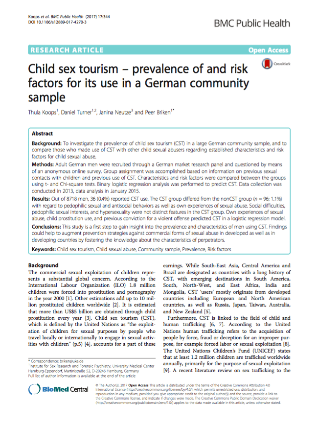 Child sex tourism – prevalence of and risk factors for its use in a German community sample