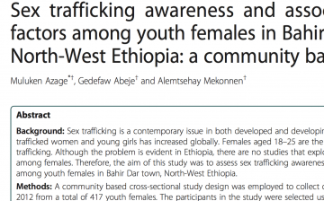 Sex trafficking awareness and associated factors among youth females in Bahir Dar town, North-West Ethiopia: a community-based study