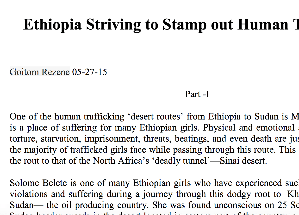 Ethiopia Striving to Stamp out Human Trafficking