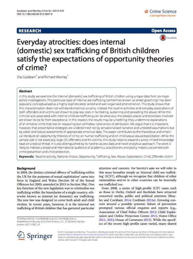 Everyday atrocities: does internal (domestic) sex trafficking of British children satisfy the expectations of opportunity theories of crime?
