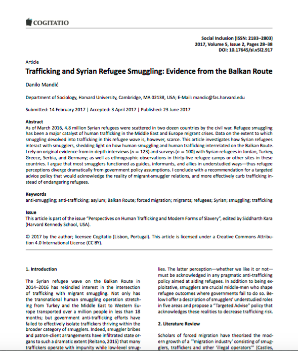 Trafficking and Syrian Refugee Smuggling: Evidence from the Balkan Route