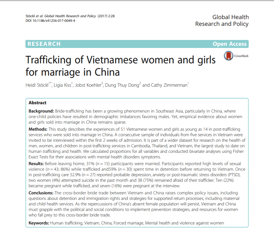 Trafficking of Vietnamese women and girls for marriage in China