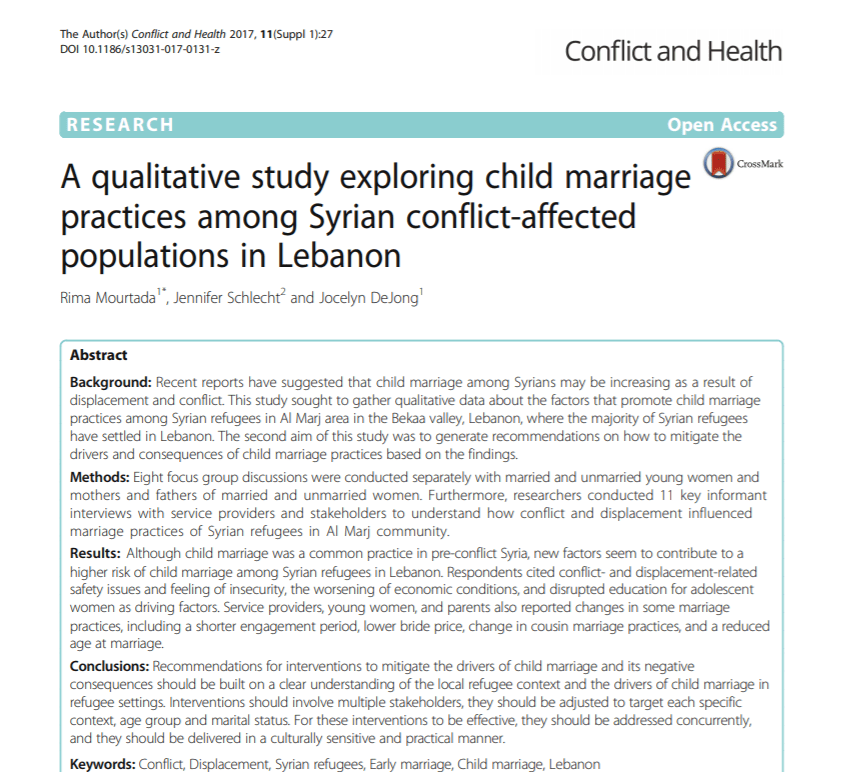 A qualitative study exploring child marriage practices among Syrian conflict-affected populations in Lebanon