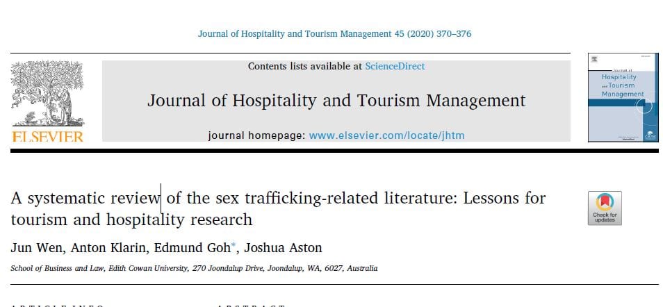 A systematic review of the sex trafficking-related literature: Lessons for tourism and hospitality research