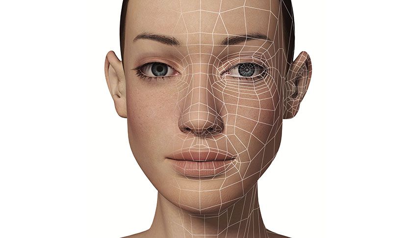 Female Head with biometric facial map