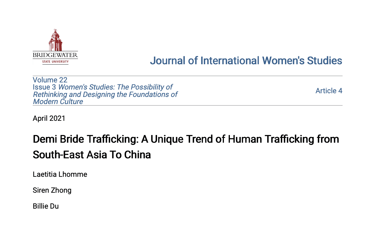 Demi Bride Trafficking: A Unique Trend of Human Trafficking from South-East Asia To China