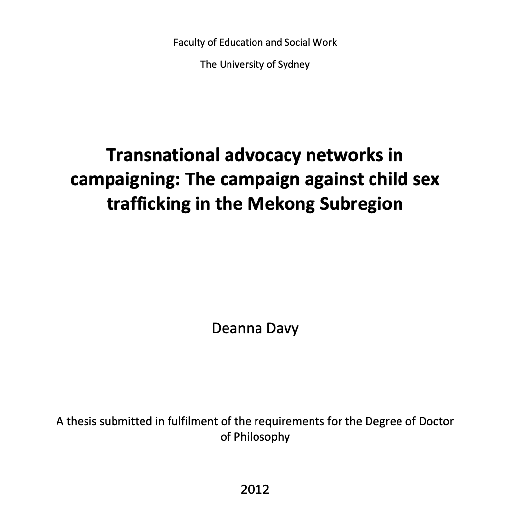 Transnational advocacy networks in campaigning: The campaign against child sex trafficking in the Mekong Subregion