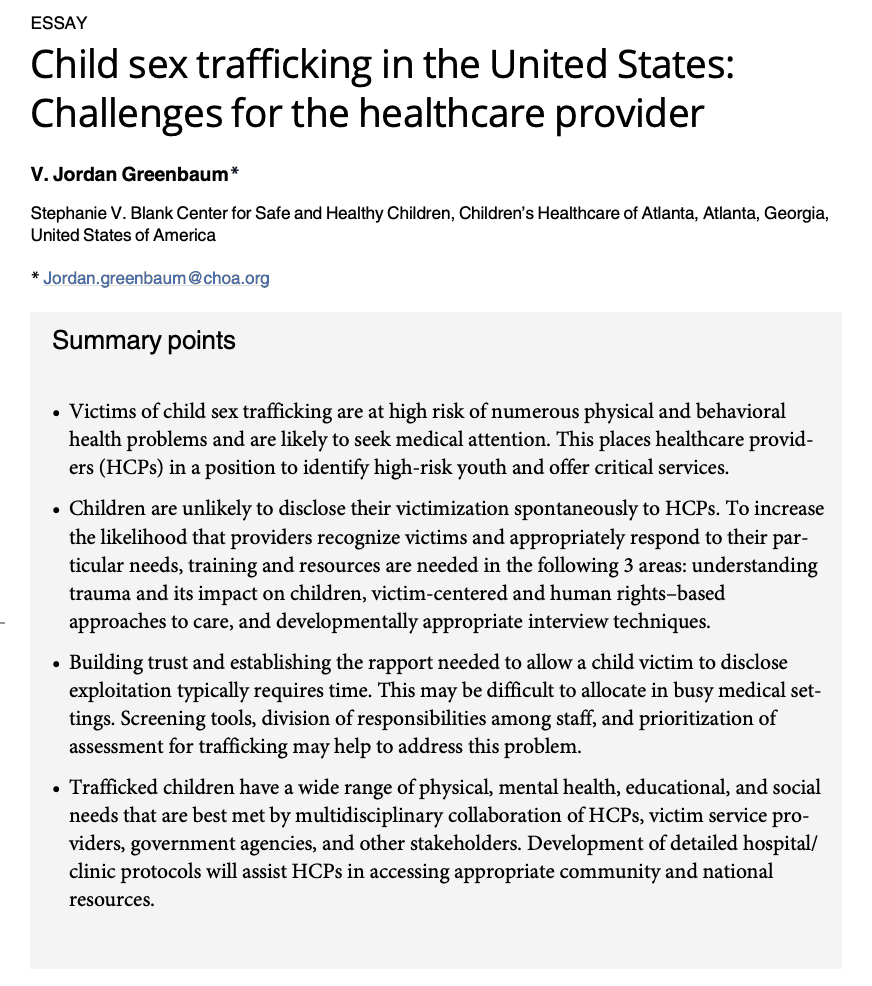 Child sex trafficking in the United States: Challenges for the healthcare  provider - Human Trafficking Search