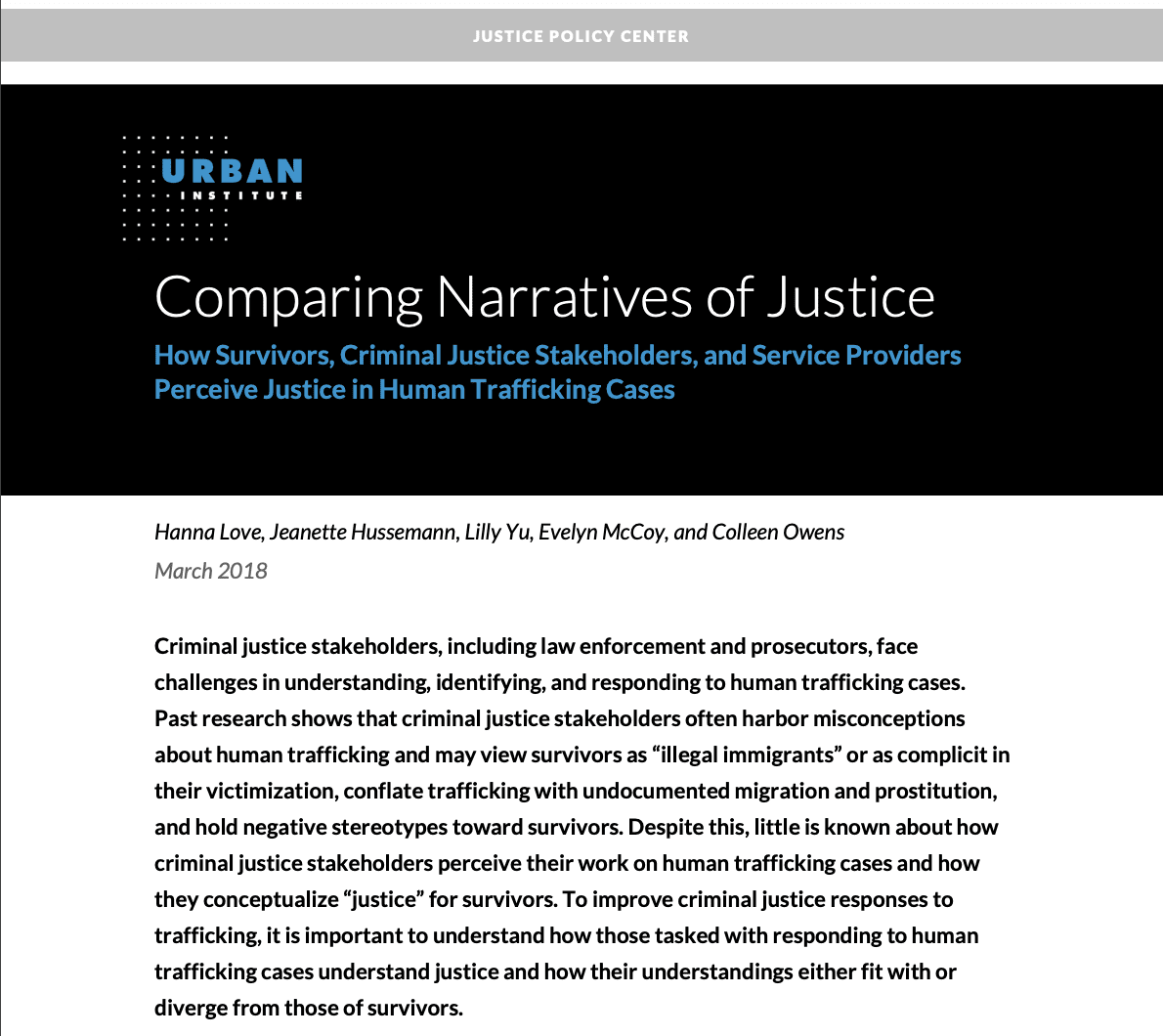 How Survivors, Criminal Justice Stakeholders, and Service Providers Perceive Justice in Human Trafficking Cases