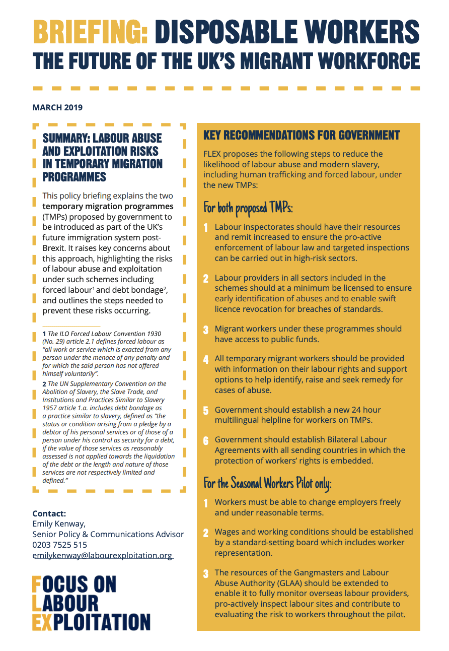 Briefing: Disposable Workers the Future of the UK’s Migrant Workforce