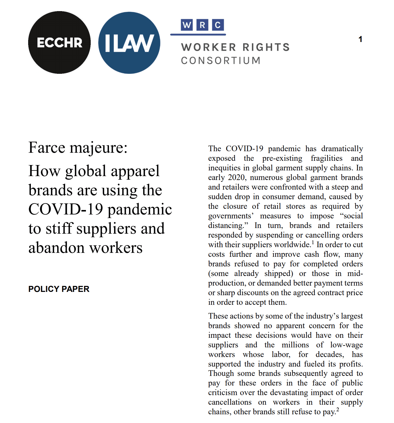 Farce majeure: How global apparel brands are using the COVID-19 pandemic to stiff suppliers and abandon workers