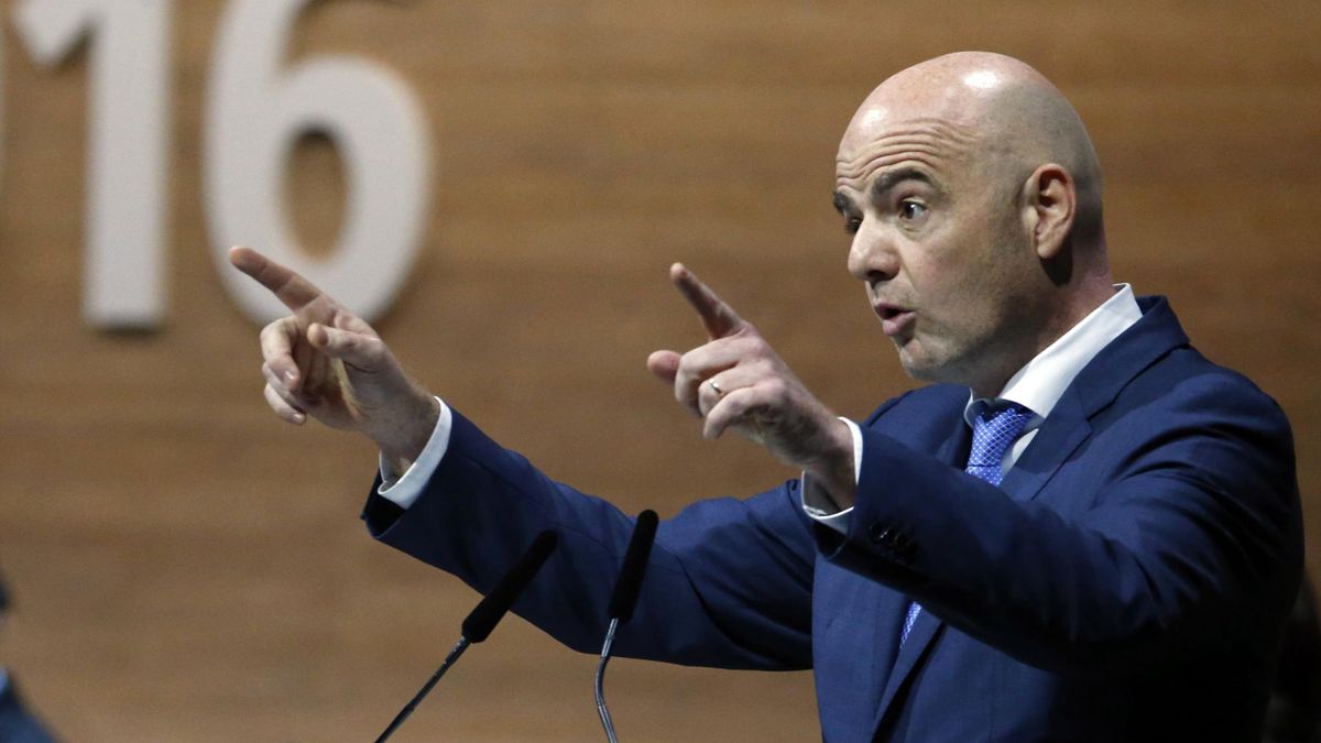 FIFA presidential candidate Gianni Infantino of Italy and Switzerland makes a speech