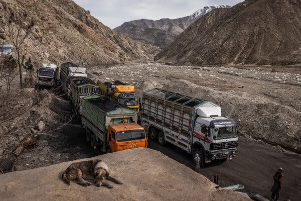 A weighing and taxing station manned by Taliban fighters and officials for coal trucks near the Chinarak mine in Baghlan.