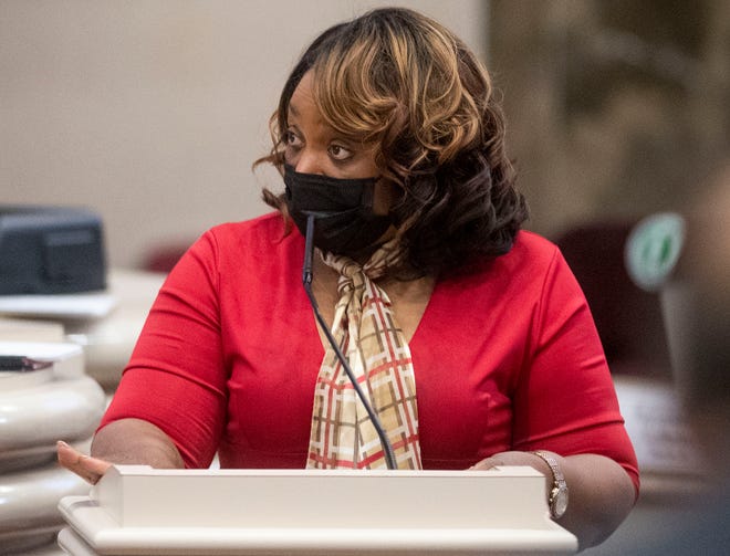 Rep. Merika Coleman on the final day of the regular legislatives session at the Alabama Statehouse in Montgomery, Ala., on Monday May 17, 2021.